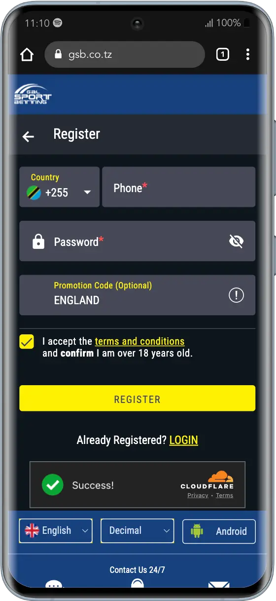 GSB registration step 2: sign up form