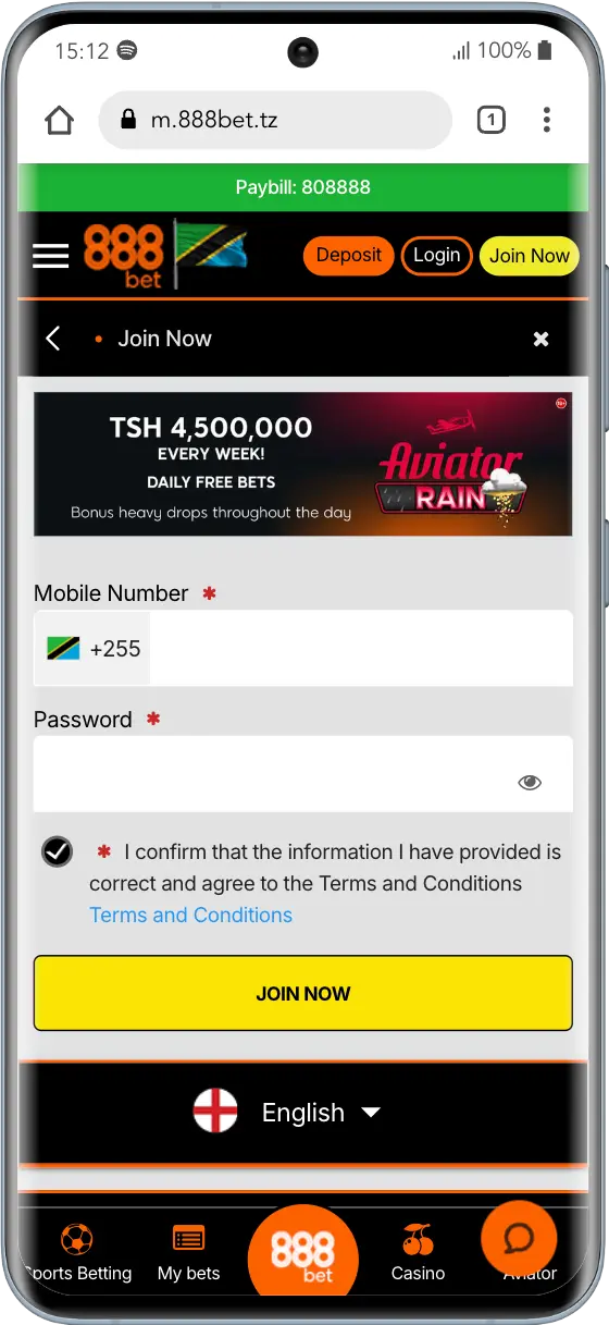 888bet registration step 2: sign up form