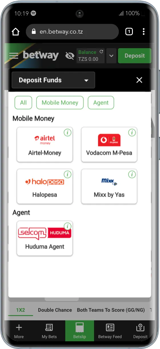 Betway deposit options